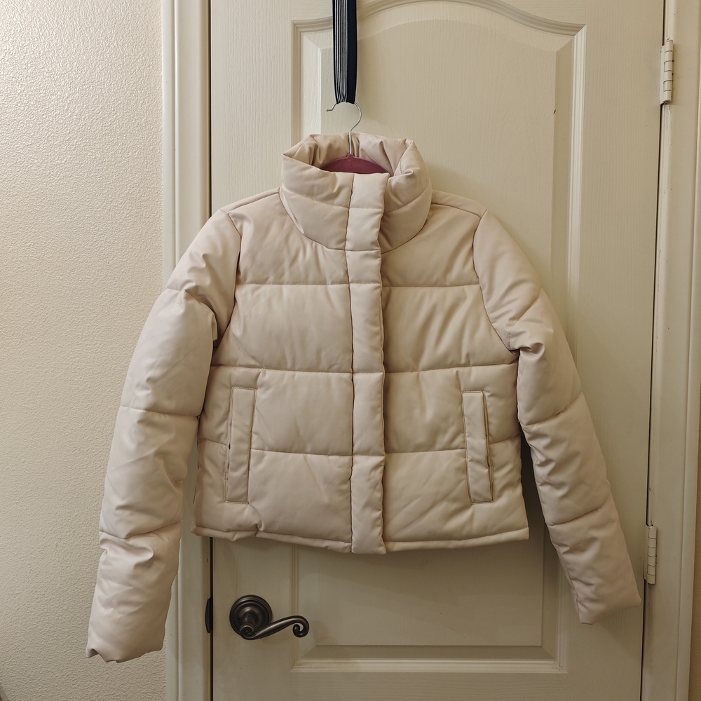 Faux Leather Puffer Jacket – Cropped Winter Coat